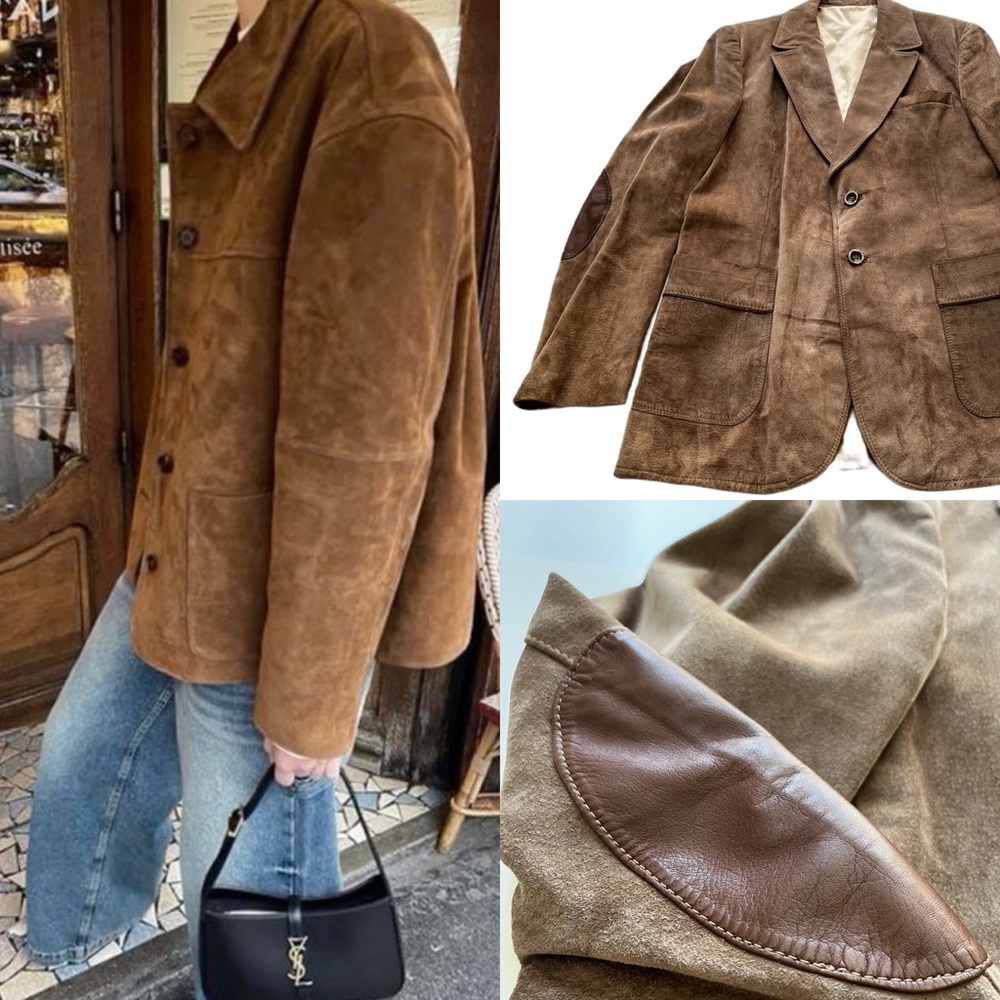 Gorgeous Vintage Canadian Made Lived In Tan Suede‎ Leather Oversized Blazer